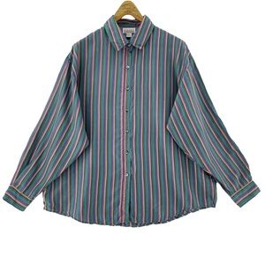 Vintage Classic Expressions Silk Striped Button Down Shirt 24w